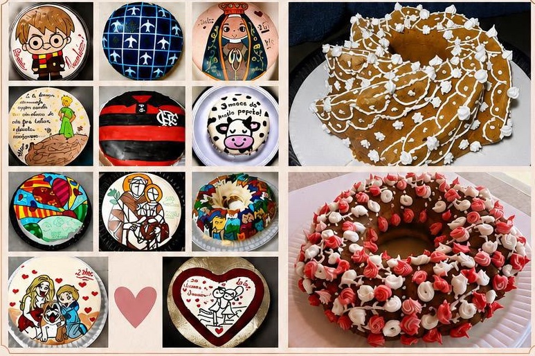 Mosaico de Bolos Afetivos Pintados à Mão Rolinhos